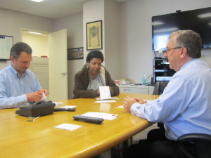 (L to R) Thomas Kotta, Brynne Clark and Business Rep. John Costa counting WNET ballots.